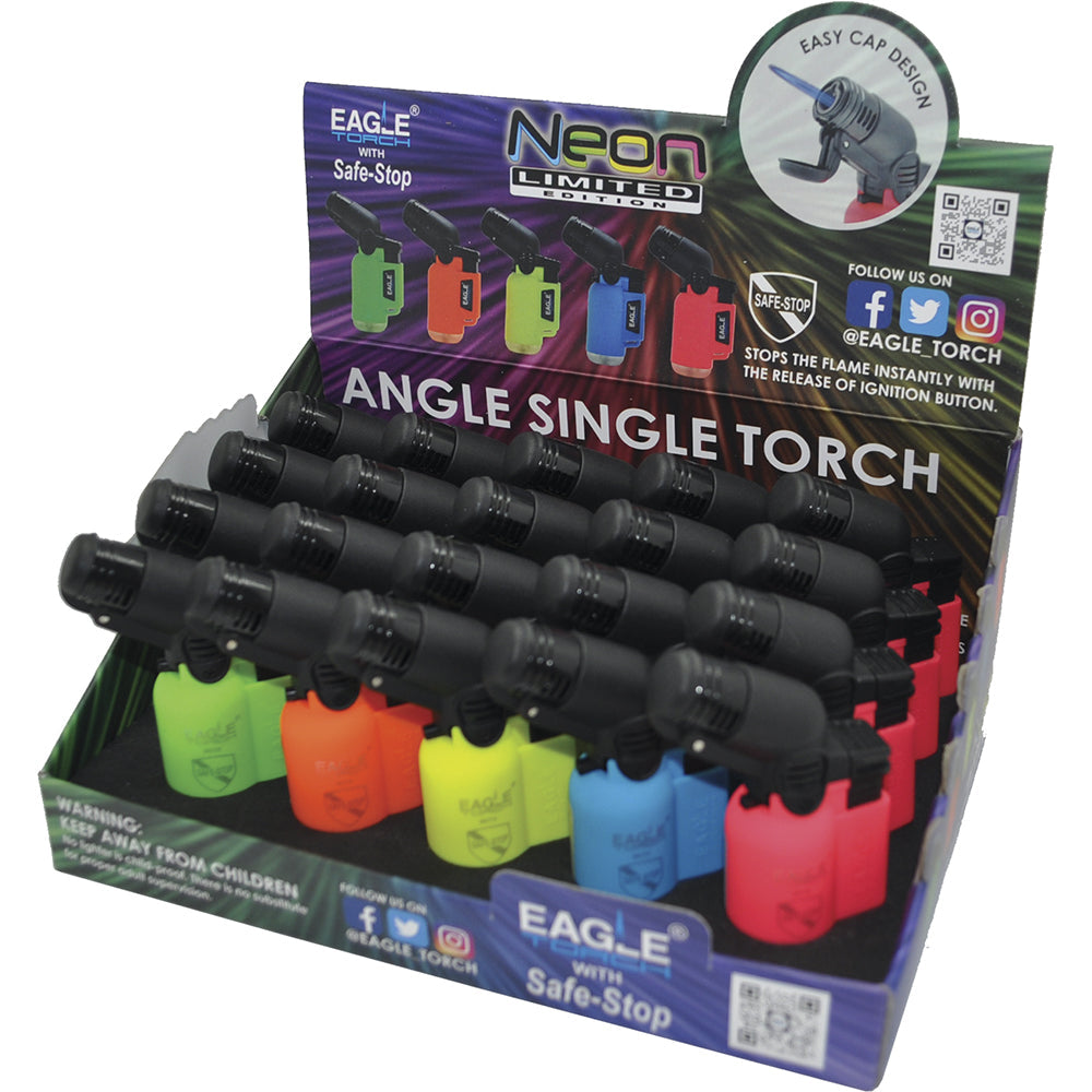 20Ct. Angle Torch Flip Top Cap Lighter Neon