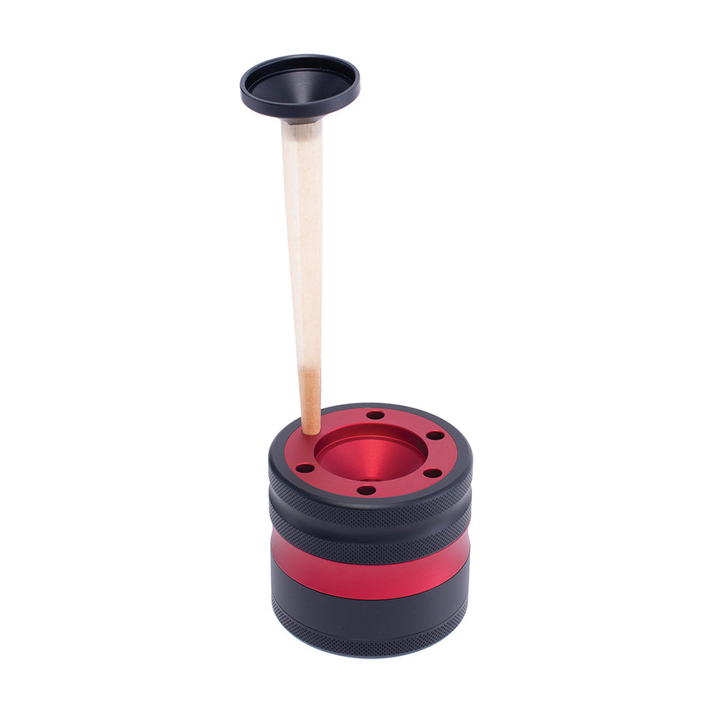 Red Aluminium Grinder w/ Cone Holder & Funnel