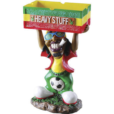 17" Large Jamaican Man Ashtray with 'Heavy Stuff' design and reggae figurine